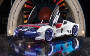 Lit Voiture Enfant Moon Aero Police 90x190 avec LED et Son – Lit Design Chambre Enfant Moderne